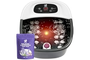 Foot Spa Bath Massager with Heat Bubbles and Vibration Massage and Jets, 16 OZ Calming Lavender Foot Soak Epsom Salt, CANGO Foot Soaker With Infrared Light, 22 Massage Rollers, Adjustable Temp - Black