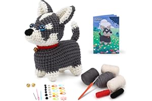 Hssugi Crochet Kit for Beginners, Crochet Animal Kit Dog, Complete Crochet Starter Kits for Adults with Easy Yarn Step-by-Step Video Tutorials Crochet Hook for Adults DIY Present
