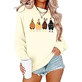 LOTUCY Christmas Sweatshirt Women: Cute Chicken Xmas Shirt Funny Chicks Christmas Sweatshirts Hen Farm Animal Pullover Tops