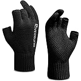Riverruns Wool Fishing Gloves - Winter Fingerless Knitted Gloves for Men and Women 3-Cut Fingers Warm Gloves for Cold Weather, Fly Fishing, Ice Fishing, Kayaking