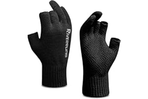 Riverruns Wool Fishing Gloves - Winter Fingerless Knitted Gloves for Men and Women 3-Cut Fingers Warm Gloves for Cold Weather, Fly Fishing, Ice Fishing, Kayaking
