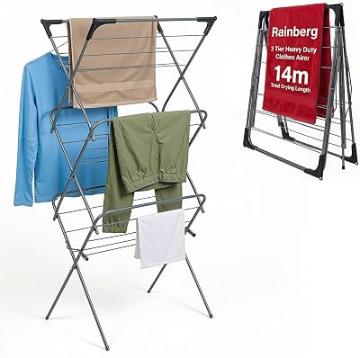 Rainberg 3 Tier Clothes Airer Foldable Drying Rack with Non-Slip Feet