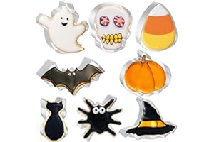 JOB JOL Cookie Cutters 8 PCS, Halloween Cookie Cutters, 3'' to 3.6'', Ghost, Pumpkin, Bat, Black Cat, Hat, Skull, Candy Corn,