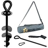 ROYAL-PAW Dog Tie Out Stake - for Large Dogs up to 210 lbs - Heavy Duty Dog Stake for Yard, Beach &amp; Camping Outside - Best in Ground Anchor for a Dog Cable, Leash, Lead Tether (1, Midnight Black)