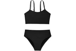 Century Star Girls Swimsuit 2-Piece Ribbed Bikini Set Adjustable Strap Bathing Suits for Teens Swimwear Solid