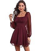 Women's Polka Swiss Dots Square Neck Dress Lantern Long Sleeve Dress for Women Chiffon Mini Dress
