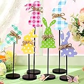 Barydat 6 Pcs Easter Table Decorations Easter Bunny Table Wooden Signs Rabbit Tall Standing Block Easter Table Centerpiece Tiered Tray Decor Farmhouse Spring Easter Party Tabletop Decor