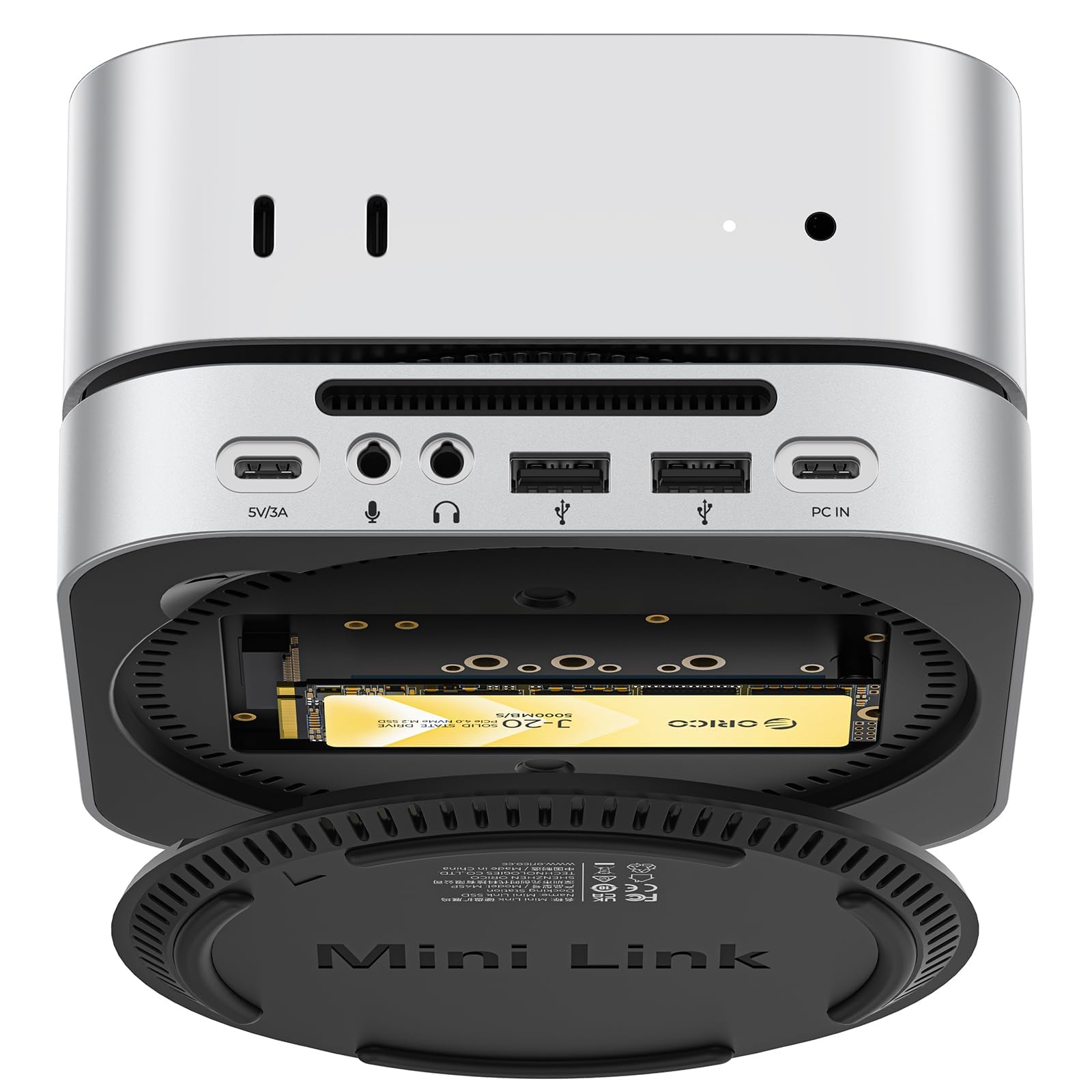 Photo 1 of ORICO MiniLink 40Gbps Laptop Docking Sation Stand for Mac mini M4 with M.2 NVMe SSD Enclosure Up to 8TB(SSD NOT Included), USB4 Hub, 2X USB-A(480Mbps), Audio I/O Aluminum-M45P