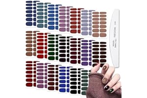 WOKOTO 20 Sheets Dark Solid Color Series Nail Polish Strips Stickers with Nail File Self-Adhesive Punk Rock Gel Nail Strips Full Wraps for Women Nails Art Stickers