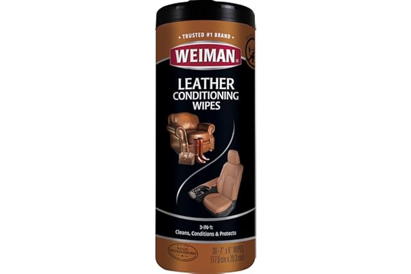 Weiman Leather Cleaner & Conditioner Wipes With UV Protection, Prevent Cracking Or Fading Of Leather Couches, Car Seats, Shoes, Purses - 30 ct