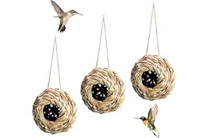 Puninoto Humming Bird Houses for Outside Hanging, Natural Grass Hanging Bird Hut, Hand Woven Hummingbird Nest, Large Wren Finch Bird House for Garden Window Outdoor Home Decoration, 3 Pack