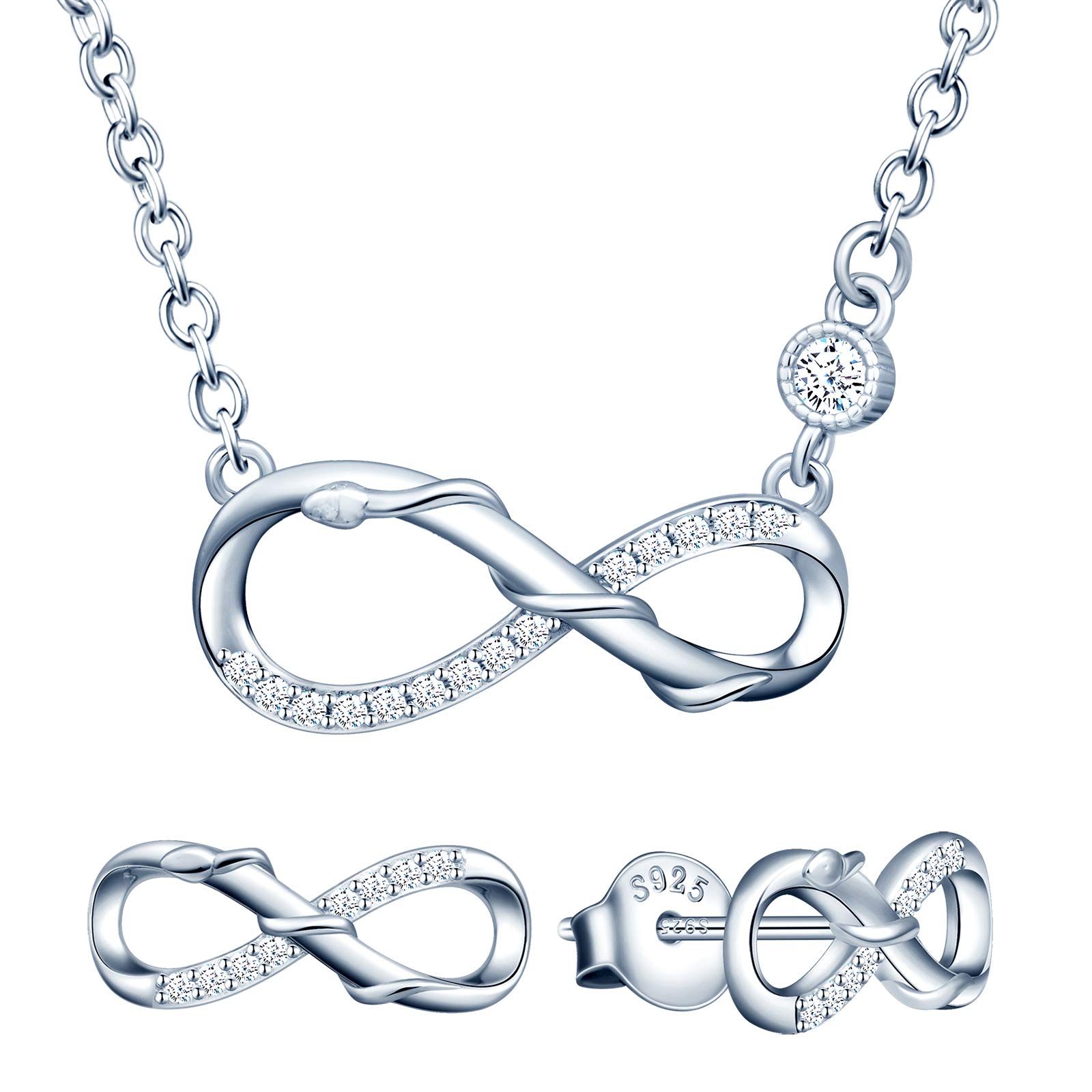 Yumilok Women's Jewelry Set 925 Sterling Silver Infinity Snake Earrings Necklace Chain Adjustable,18 inches