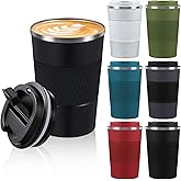 Foaincore 6 Pcs 12 oz Travel Coffee Mug with Lid Leakproof Coffee Tumbler Bulk Insulated Cup Stainless Steel Mug Reusable for Hot Cold Drink Tea (Red,Black,White,Blue,Green,Gray)