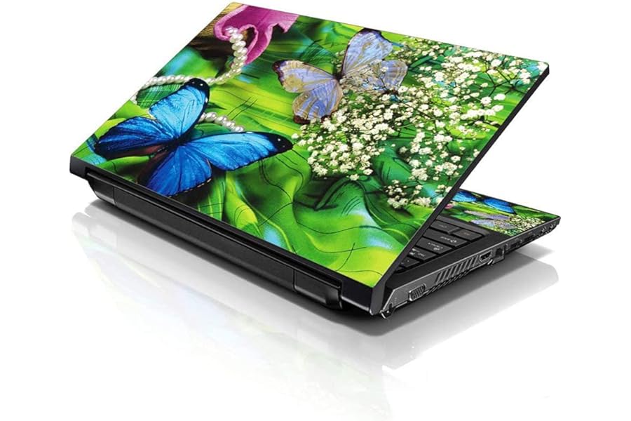 LSS 15 15.6 Inches Laptop Notebook Skin Sticker with 2 Wrist Pads - Reusable Cover Protector Vinyl Sticker Cover Decal Fits 13" - 16" HP Asus Acer Samsung - Butterfly Floral Pattern
