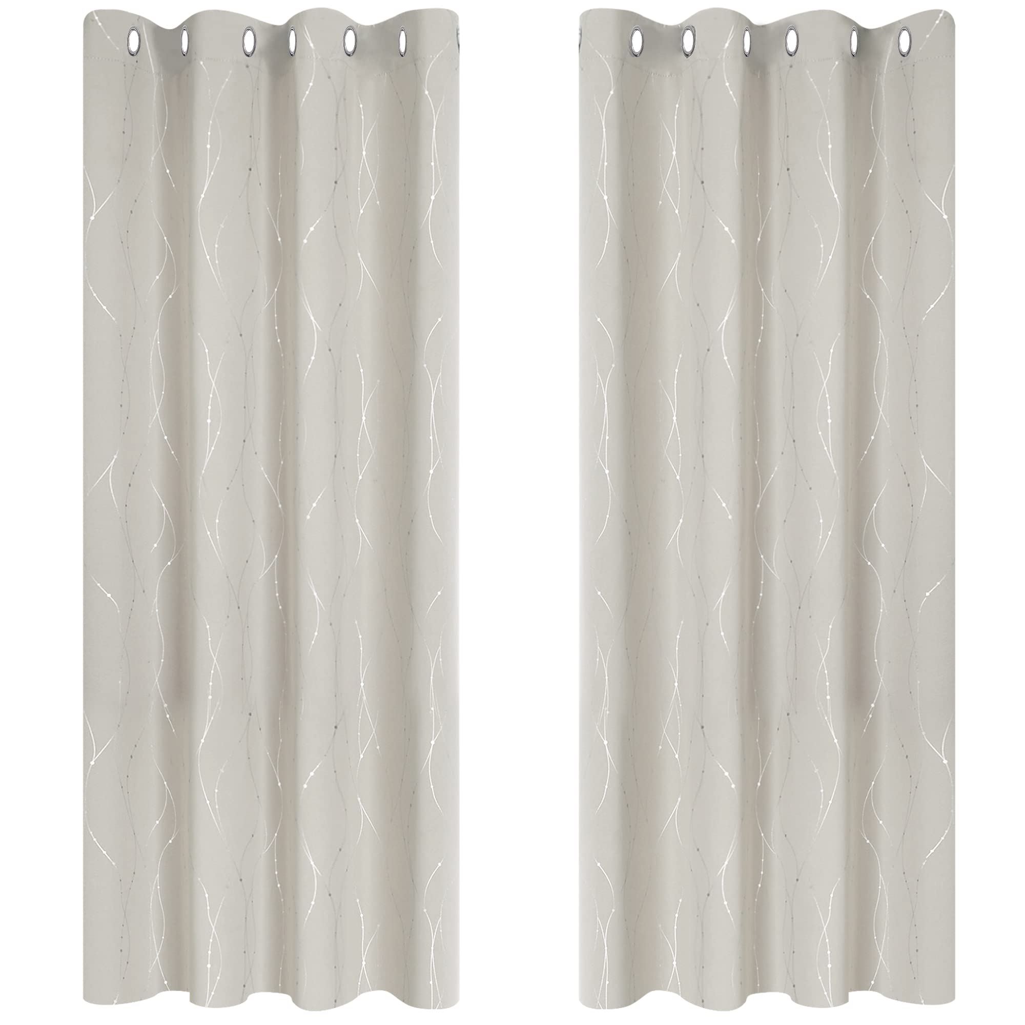 Deconovo Super Soft Dotted Line Foil Printed Thermal Insulated Blackout Curtains Window Treatment Eyelet Curtains for Livingroom 46 x 54 Inch Light Beige Two Panels