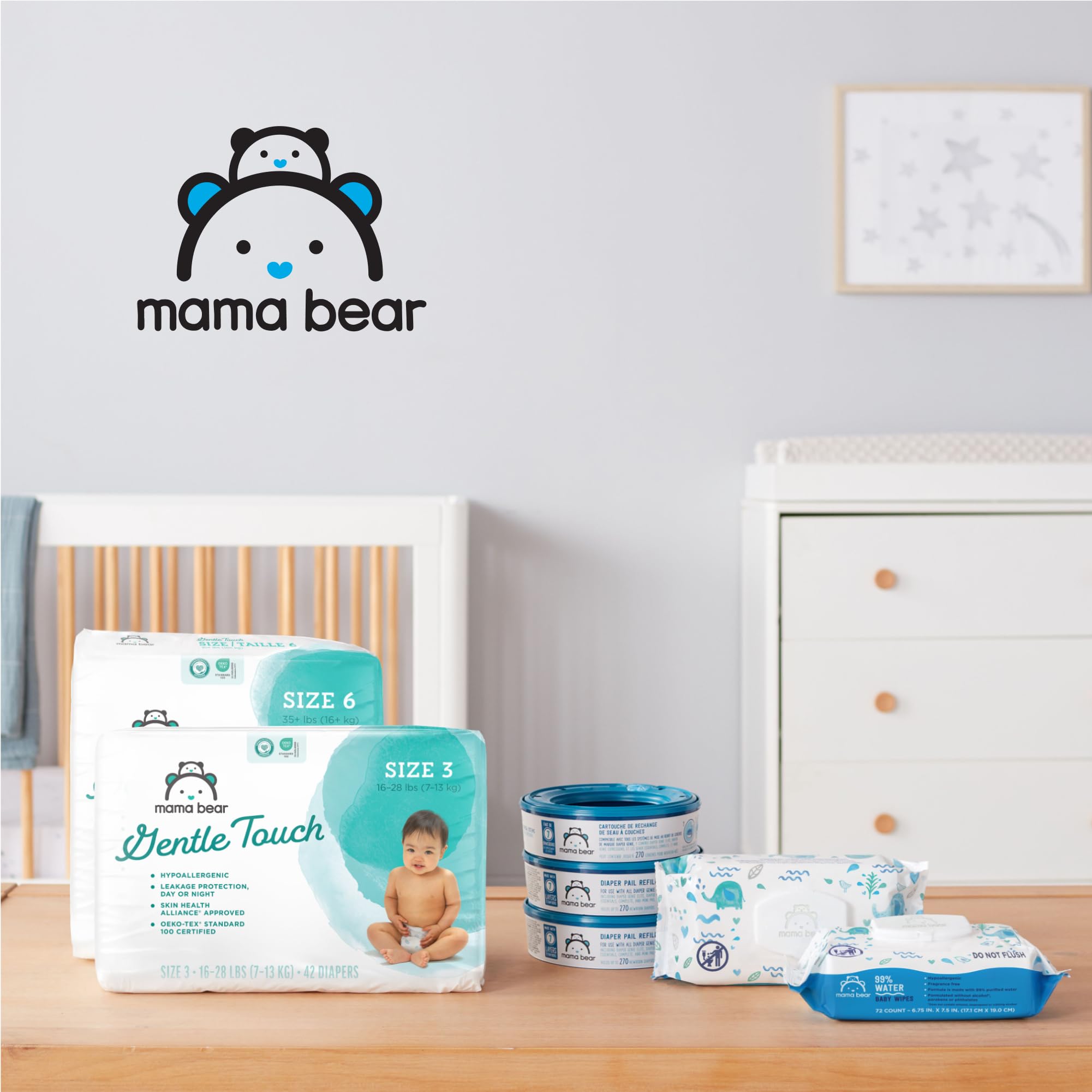 Amazon Brand - Mama Bear Gentle Touch Diapers, Size 1, 196 Count (4 packs of 49).