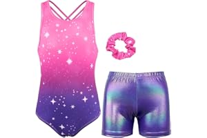 MODAFANS Gymnastics Leotards for Girls Sparkly Ballet Dance Unitards Biketards Tumbling Shorts Cross Back Activewear