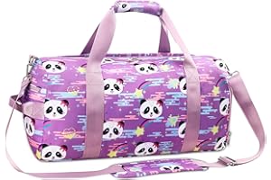 RHCPFOVR Gym Travel Duffle Bag for Girls - Gymnastics Sports Dance Bag with Shoe Compartment & Wet Pocket Panda Kids Travel Bag Teens Weekender Sleepover Carry On Bag