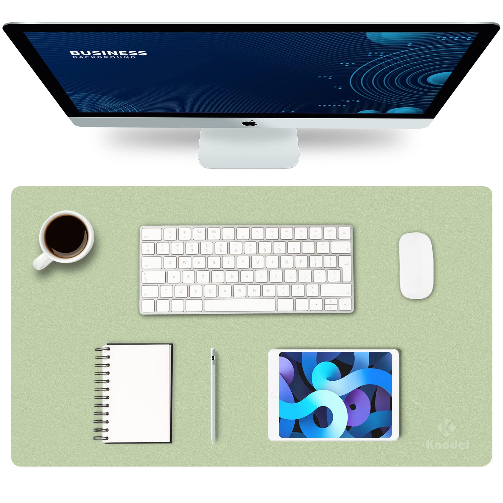 K KNODEL Small Office Leather Desk Mat, Mouse and Keyboard Pad, Computer and Laptop Mat, Desktop Protector and Cover, Writing Pad and Blotter (60x35cm, Light Green) — image 1