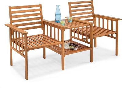 VonHaus Cannes Garden Love Seat Acacia Hardwood Outdoor Jack and Jill Loveseat