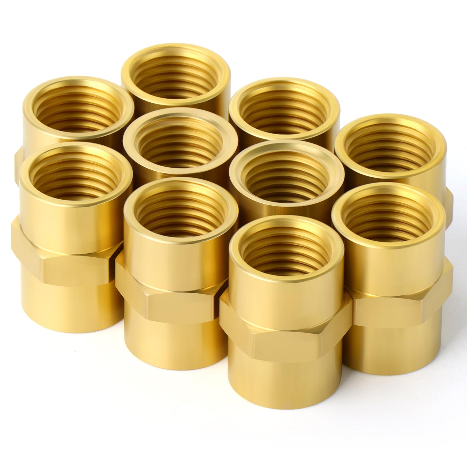 GASHER 10PCS Brass Pipe Fitting, Reducer Adapter, 1/8-Inch Female Pipe x 1/8-Inch Female Pipe