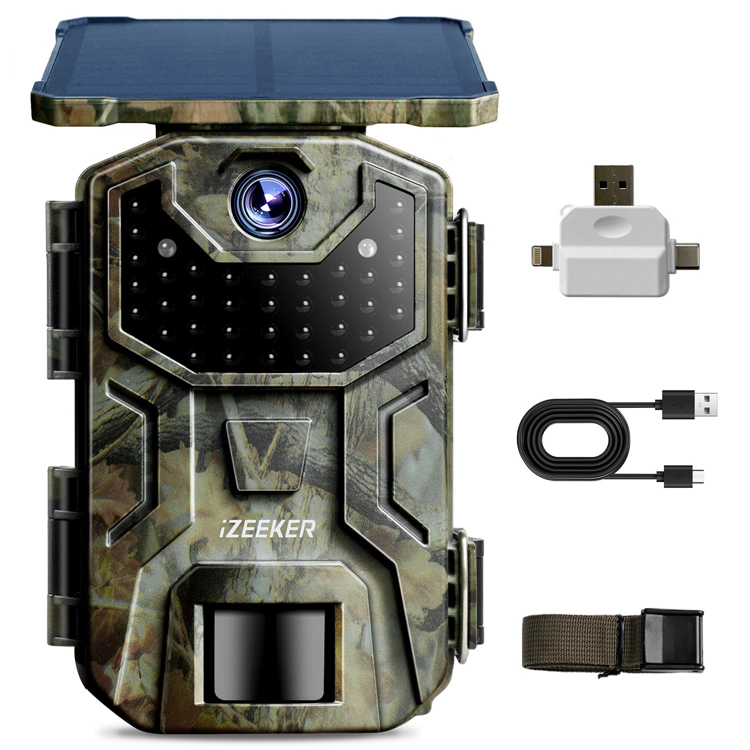 Photo 1 of iZEEKER Solar Trail Camera 4K 30fps 48MP, Game Camera with Night Vision Motion Activated, 2600mAh Battery, No WiFi, IP66 Waterproof with SD Card Reader Compatible with Smartphones Computers
