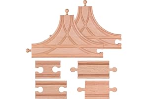 6 Pieces Wood Train Track Expansion Set-2Pcs T Switch Wooden Train Bridges Straight Wooden Train Tracks Accessories for Most 