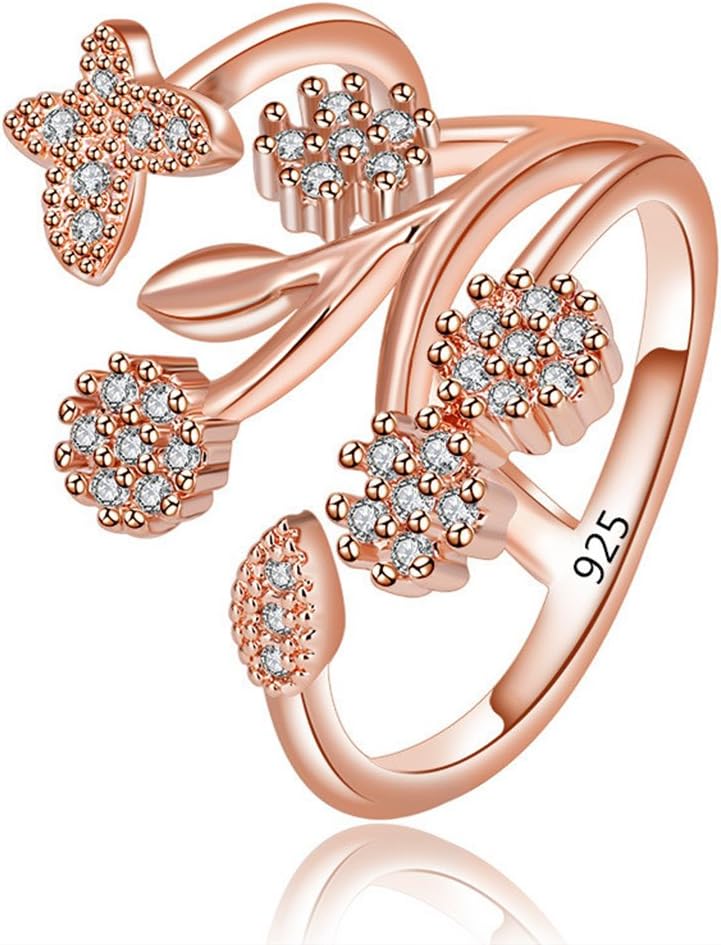 Orris Cute Sterling Silver Diamond Mounted Crystal Adjustable Free Size Open Ring for Women Girls