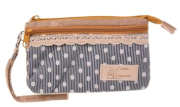 KISS GOLD (TM Mini Handytasche Geldbeutel mit Polka Dots für Damen und Mädchen Blau