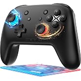 Switch Controller, Wireless Bluetooth Controller for Nintendo Switch 2/Switch/Lite/OLED, game controllers Compatible with iPhone/Mac/iPad/iOS/Android/Phone/PC/Steam and TV with Rotary Motors, RGB Hall Effect Joysticks/Macro Back Buttons/Turbo Modes/6-Axis/Motion/Wake up (Pro Black)