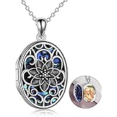 Lotus Locket Necklace Sterling Silver Lotus Flower Locket Necklace That Holds Pictures Yoga Locket Pendant Mother's Day Gifts for Women Wife Mom
