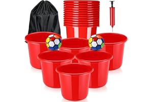 Blueweenly 16 Pcs Outdoor Yard Games for Adults Giant Ball Toss Game Set with 12 Pcs Plastic Buckets 2 Soccer Balls Pump and Storage Bag Included for Outdoor Backyard Lawn Beach Camping Boys Girls