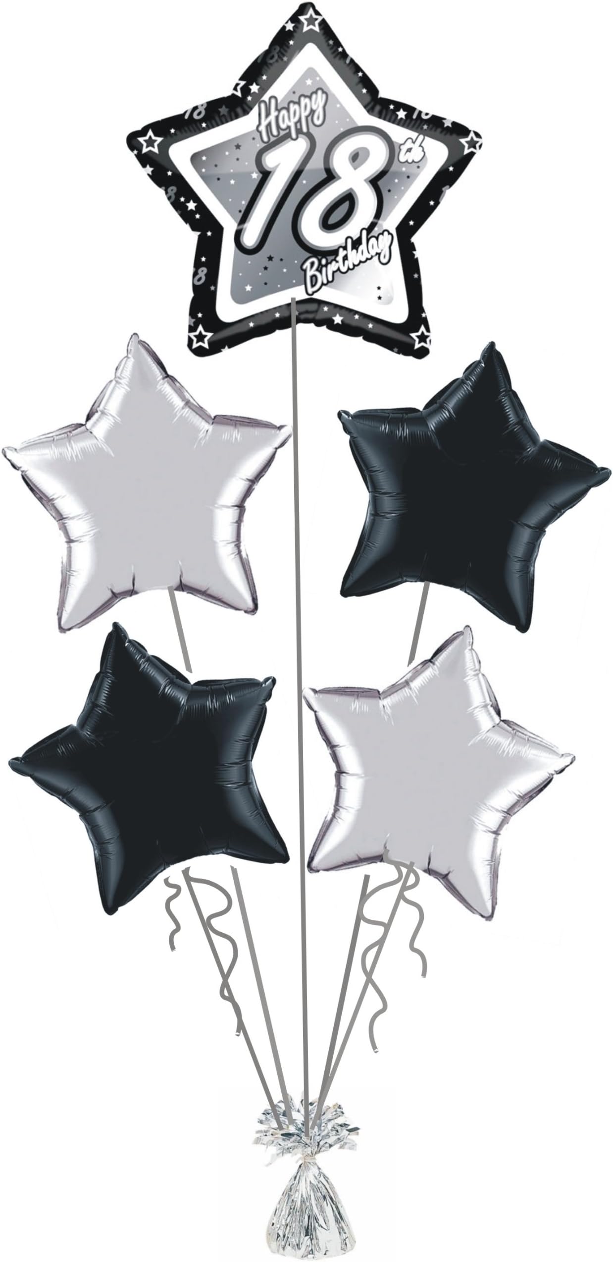18th BIRTHDAY BLACK & SILVER STAR DESIGN FOIL HELIUM BALLOON DISPLAY by Display