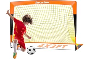 Dimples Excel Portable Soccer Goal Set (7x5FT/5x3.6FT/4x3FT/3x2.2FT) - 8/10mm Fiberglass Frame with 420D Oxford Net, Weatherproof Backyard/Beach Training Gear for Youth & Adults