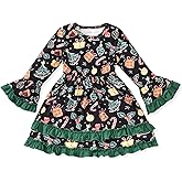 HINTINA Toddler Girl Christmas Dress Flared Sleeve Ruffle Xmas Dresses