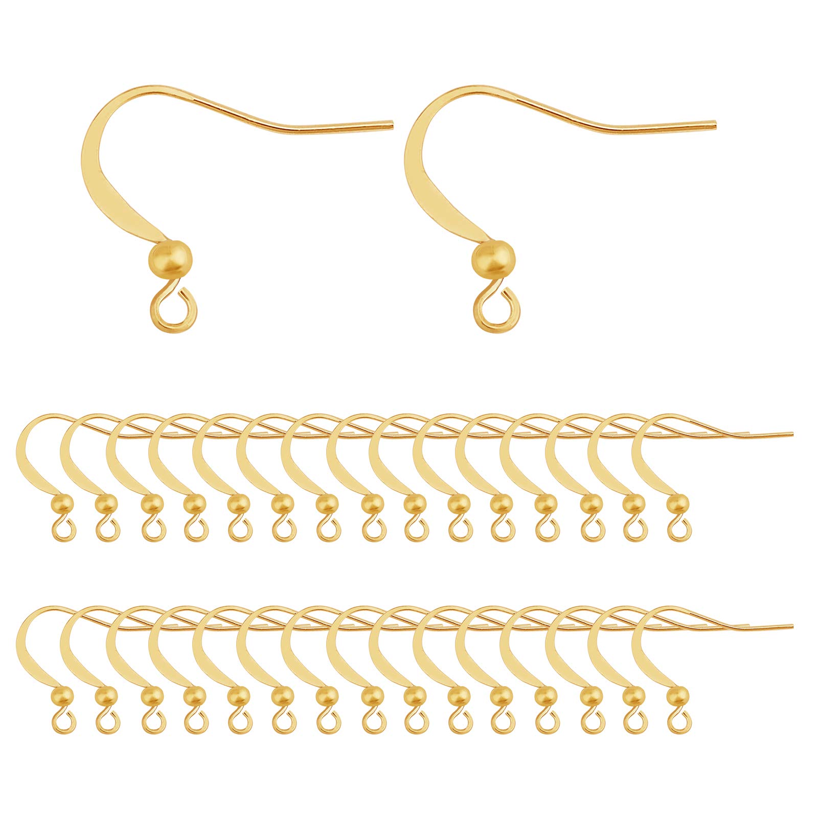 BENECREAT 50PCS 18K Gold Plated Earring Hooks Ear Wires, Fish Earring Hooks with Ball Dangle for DIY Jewelry Making Craft