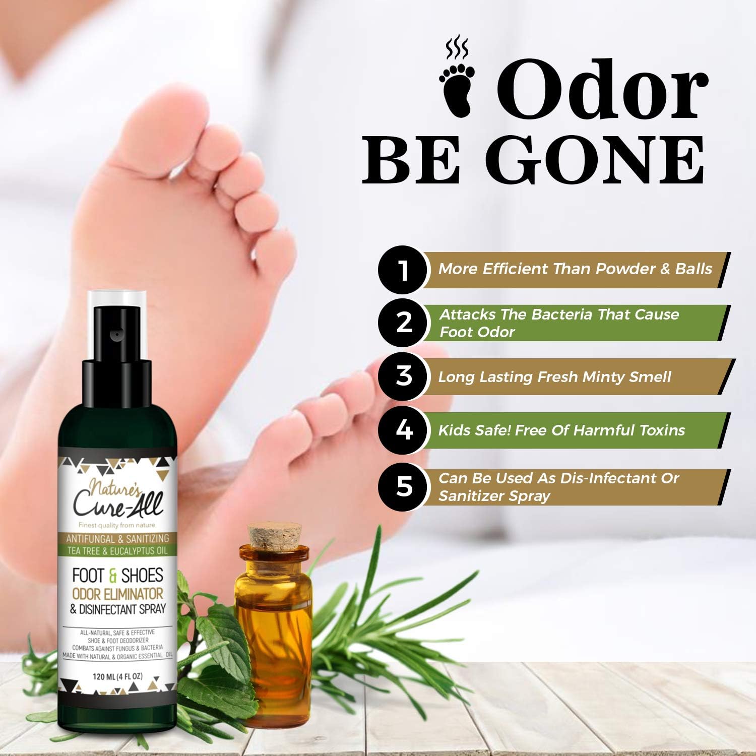Odor Eliminator Foot & Shoe Sanitizer Spray 4Oz | Antibacterial Disinfectant Spray & Shoe Deodorizer Spray | 100% Natural Ingredients with Anti-fungal Tea Tree Oil | Made In USA: Health & Personal Care