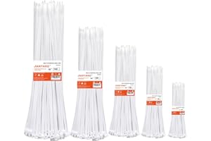 JIANYANG Zip Ties Assorted Size,500 Pack,6+8+12+14+18 Inch Double Sided Toothed,120 LBS Tensile Strength Heavy Duty Cable Wire Ties Self-Locking Adjustable Durable Nylon Tie Wraps for Indoor Outdoor White