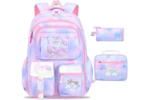 SCHXUW 3PCS SET kids backpacks for girls, bookbag for girls backpack with lunch box Pencil Pouch Set back to school supplies for Kid, school backpack for girl Elementary School Student(PURPLE)