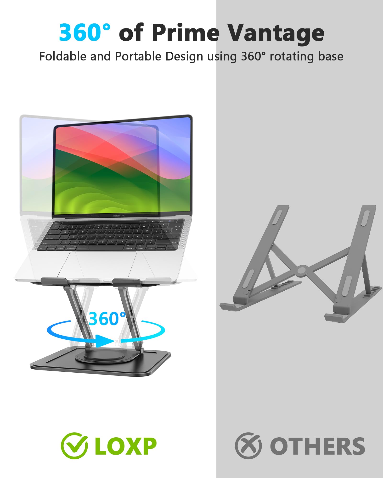 Adjustable Laptop Stand, Computer Stand with 360 Rotating Base, Ergonomic Laptop Riser Mount for Desk Foldable Protable Computer Desk Fits with MacBook Pro Air (10-16