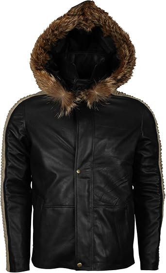 men's leather parka with fur hood