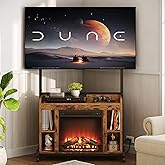 RALGEND Fireplace TV Stand with Mount for 55/60/65/75 inch TVs, Corner Entertainment Center with Power Outlet and 18" Electric Fireplace, Height Adjustable TV Console for Living Room, Rustic and Black
