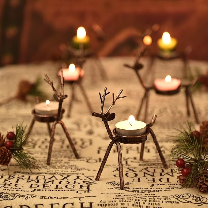 Standing Iron Metal Christmas Decorations Juegoal Set Of 3 Reindeer Tealight Candle Holders Glass Votive Candle Holder Durable And Rust Proof Holiday Tabletop Centerpiece And Display Candles Holders Kolhergroup Candleholders