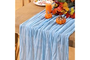 MLMC Light Blue Table Runner Baby Blue Cheesecloth Table Runner 10ft Baby Shower Decorations Rustic Gauze Fall Cheese Cloth Centerpiece 35x120 Inches for Gender Reveal Birthday Party Wedding Decor