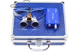 NSKI 2.5X Binocular Loupes Magnifying Glasses + 5W LED Head Lamp Belt Clip Type with Filter Aluminum Box (Blue)