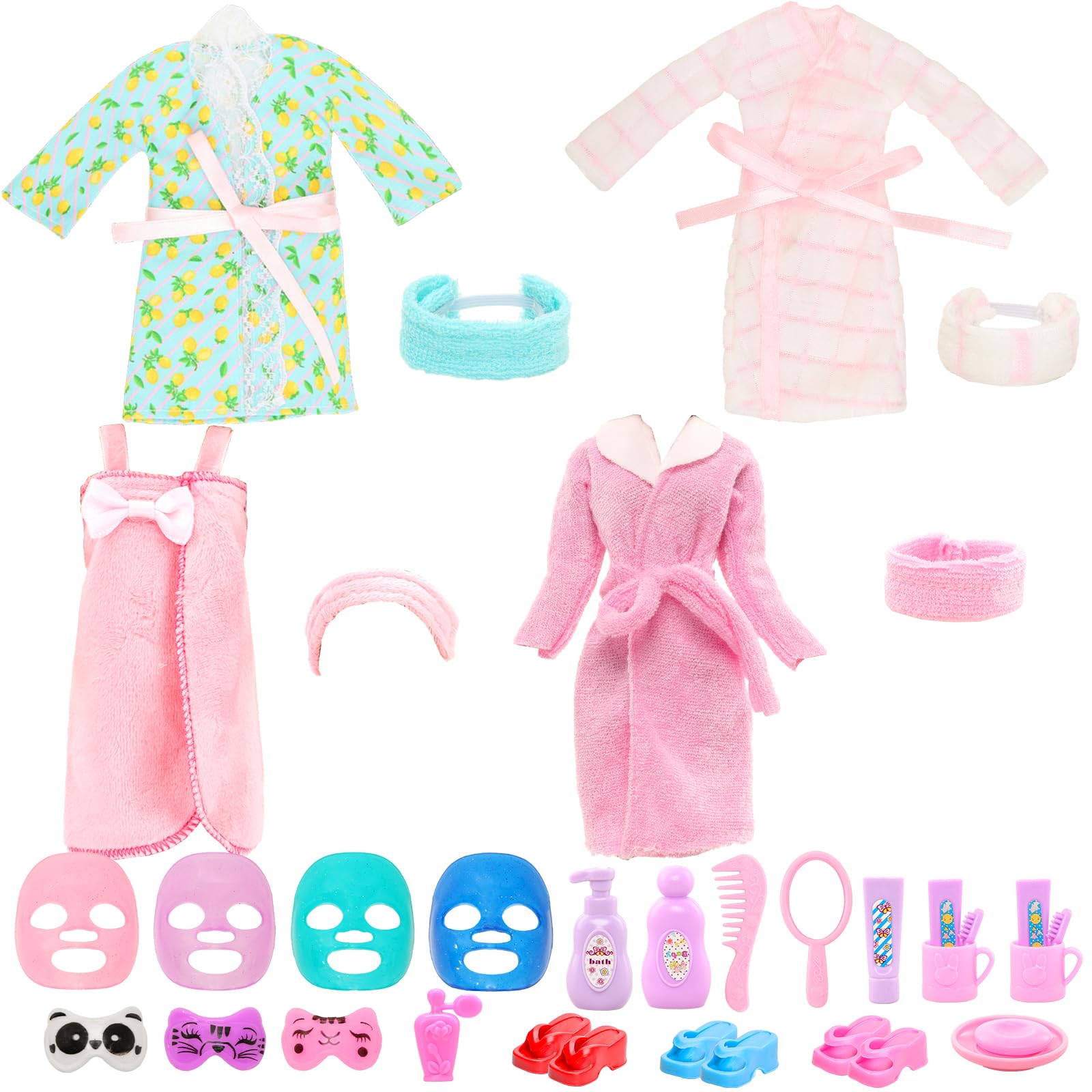 Photo 1 of 27 Pcs Doll Sleeping Clothes Accessories Including 4 Sets Bathrobes Pajamas, Towels, Headband, 12 Toiletries, 8 Accessories, 3 Slippers for 11.5 Inch Girl Dolls Sleeping Storytelling Playset