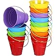 Sadnyy 12 Pack Metal Buckets with Handle, Galvanized Bucket 4.5 x 5 Inch Basket Bucket Party Supplies, Crafts for Christmas Halloween Christmas Candy Bars Vase Crafts(Rainbow Color)