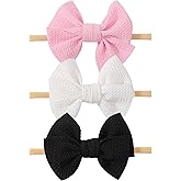 yoyokid 3PCS 4" Baby Girls Bow Headband, Elastic Nylon Hairbands Soft Baby Hairbands with Bows Hair Accessories for Newborn Infant Toddler, Black Pink White
