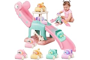 Toddler Toys for 1 2 Year Old Boys Educational Dinosaur Slide Toy with 4 Push Car Toys for Baby 12-18 Months,First Birthday E