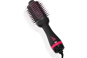 Asani Hair Dryer Brush - 4-in-1 Blow Dryer with Comb, Curling & Hot Hair Straightener Brush - Round Blowout Straightening Brush with Anti-frizz Ceramic Titanium Barrel for All Hair Types (120V)